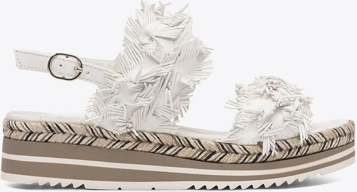 Leather Feather-Embellished Sandals