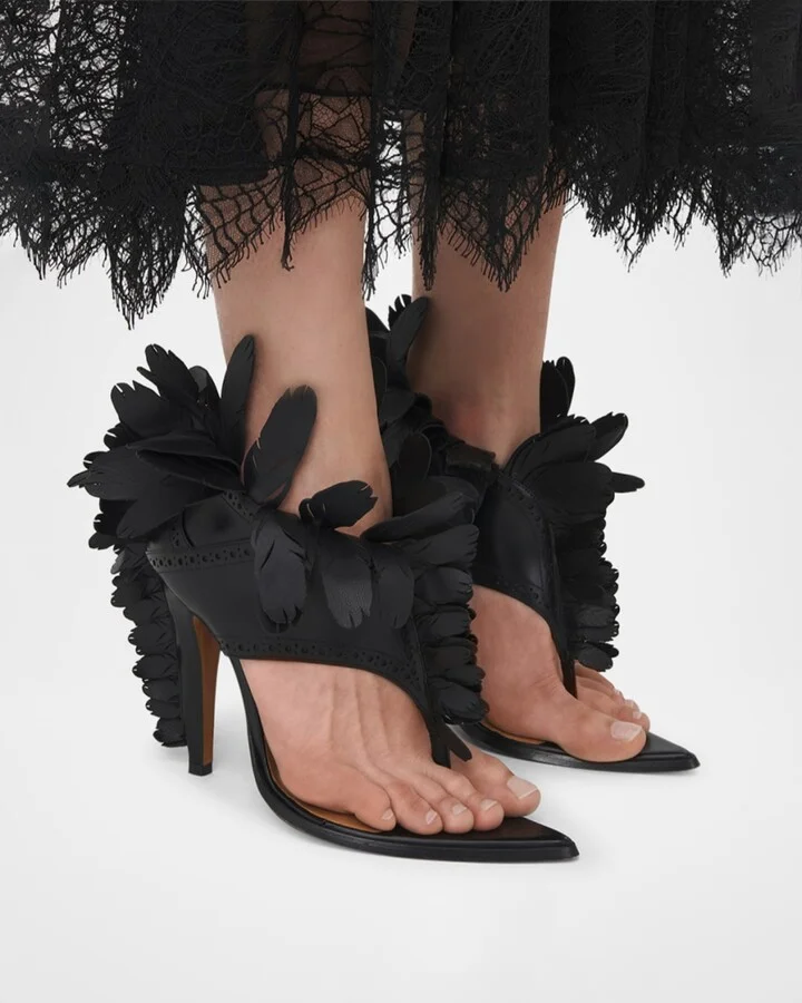 Leather Feather Thong Sandals - Image 3