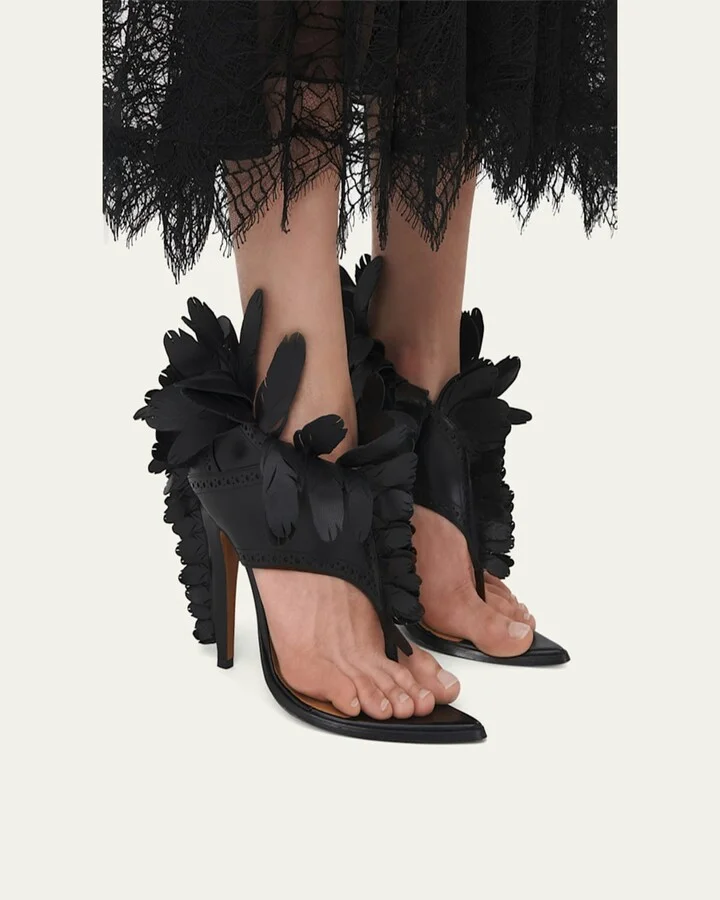 Leather Feather Thong Sandals - Image 2