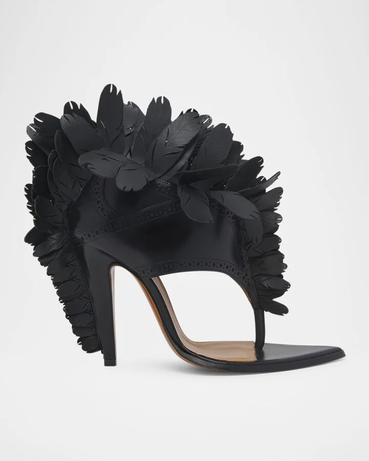 Leather Feather Thong Sandals
