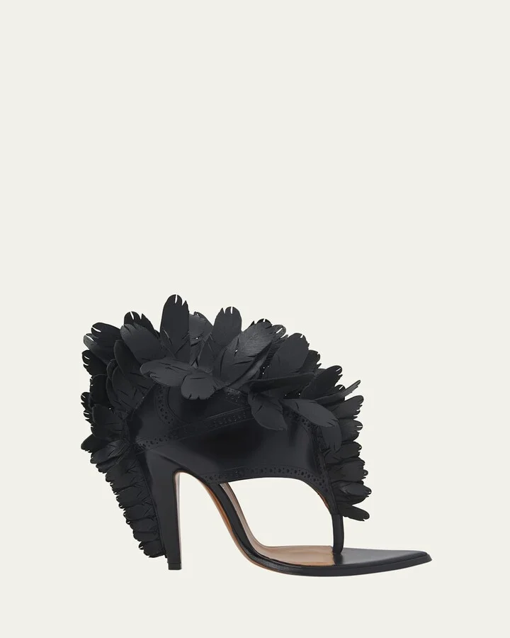 Leather Feather Thong Sandals