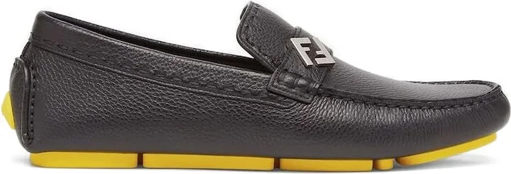 leather FF logo loafers