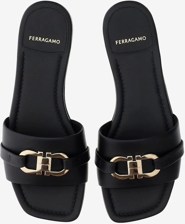 Leather Flat Sandals With Logo - Image 2