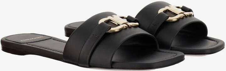 Leather Flat Sandals With Logo - Image 3