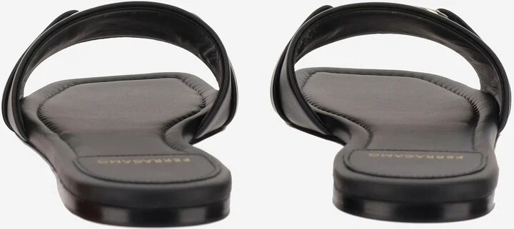 Leather Flat Sandals With Logo - Image 4