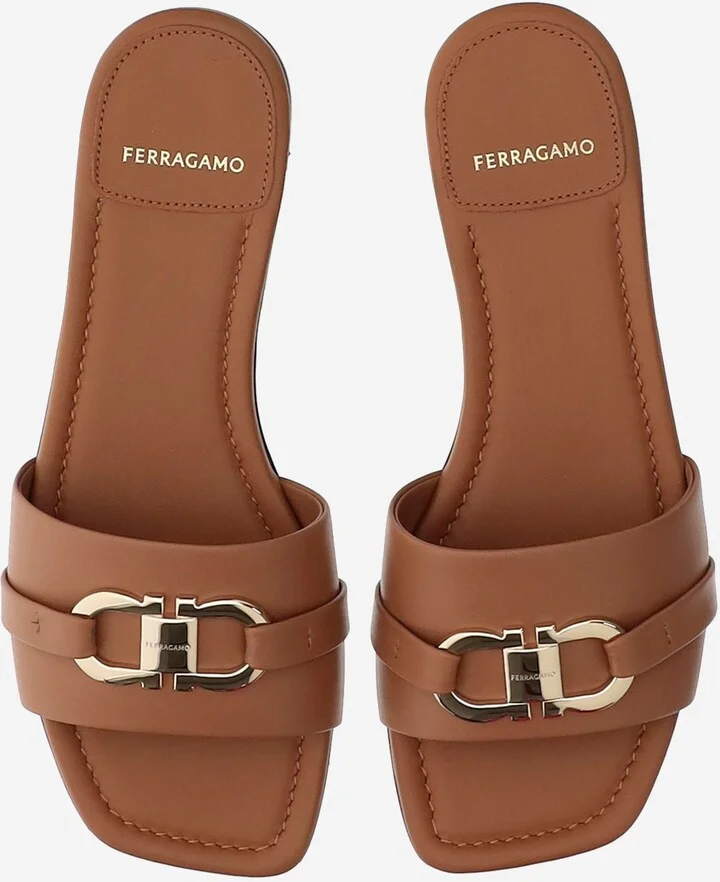 Leather Flat Sandals With Logo - Image 2