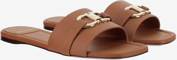 Leather Flat Sandals With Logo - Image 3