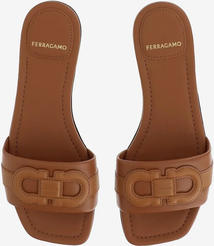 Leather Flat Sandals With Logo - Image 2