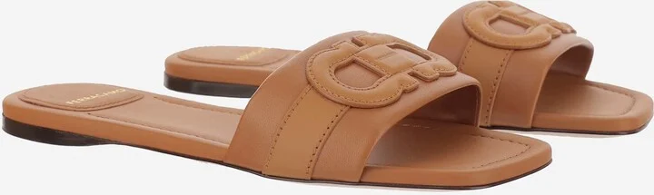 Leather Flat Sandals With Logo - Image 3