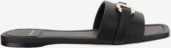Leather Flat Sandals With Logo