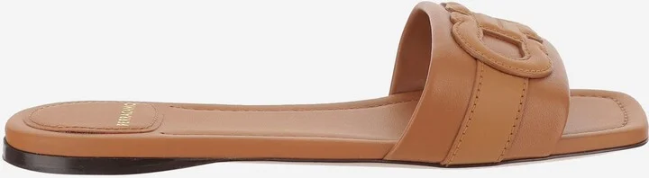 Leather Flat Sandals With Logo