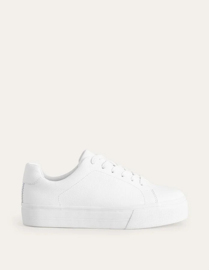 Leather Flatform Sneakers, Silver Tumbled Leather - Image 3