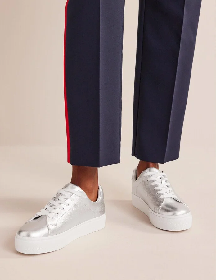 Leather Flatform Sneakers, Silver Tumbled Leather