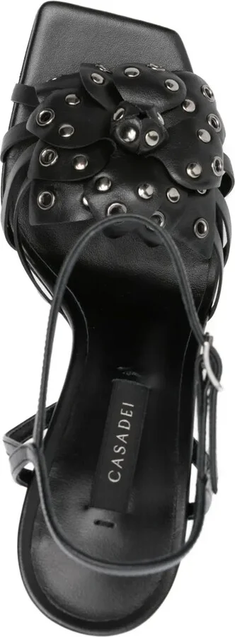 Leather Flower-Embellished Heeled Sandals - Image 4