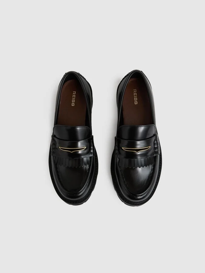 Leather Fringed Chunky Penny Loafers - Image 3