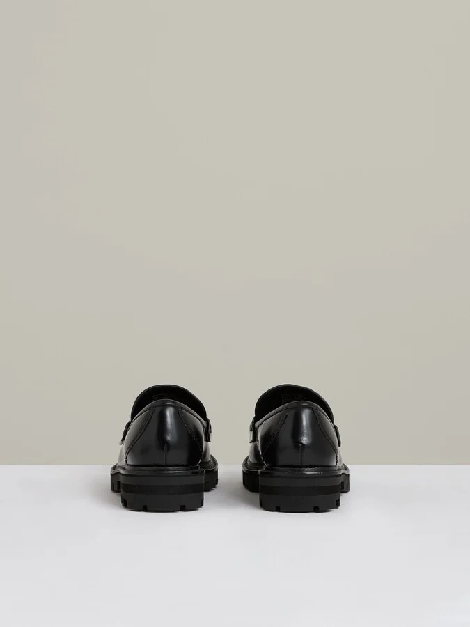 Leather Fringed Chunky Penny Loafers - Image 5