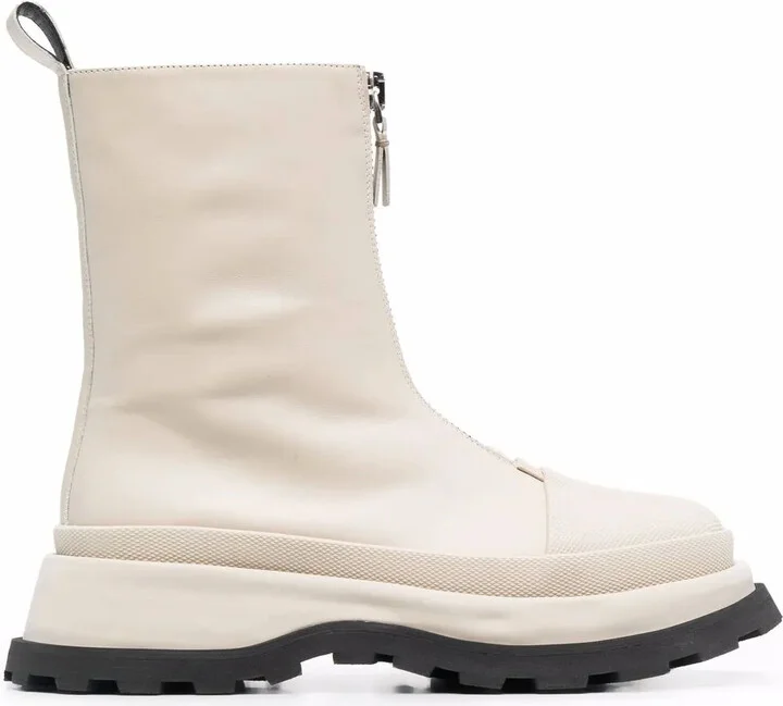 Leather Front-Zip Ankle Boots