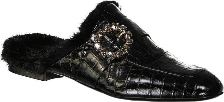 Leather Fur Mules - Image 2