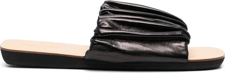 Leather Gathered-Detail Slides