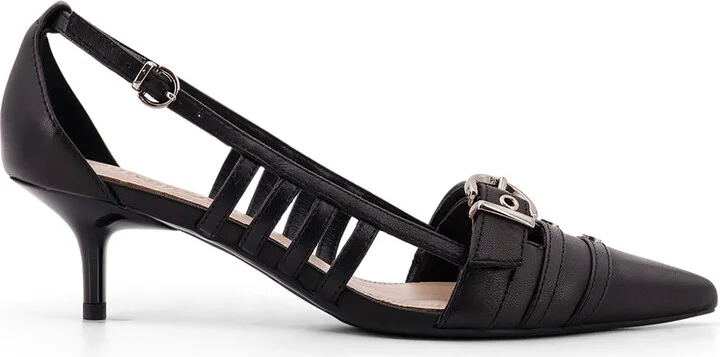 Leather Gloria Décolleté With Metal Buckle Detail On The Front