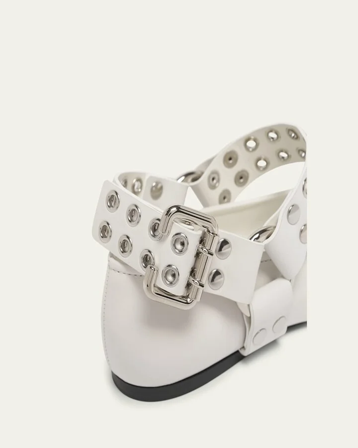 Leather Grommet Harness Ballerina Flats - Image 3