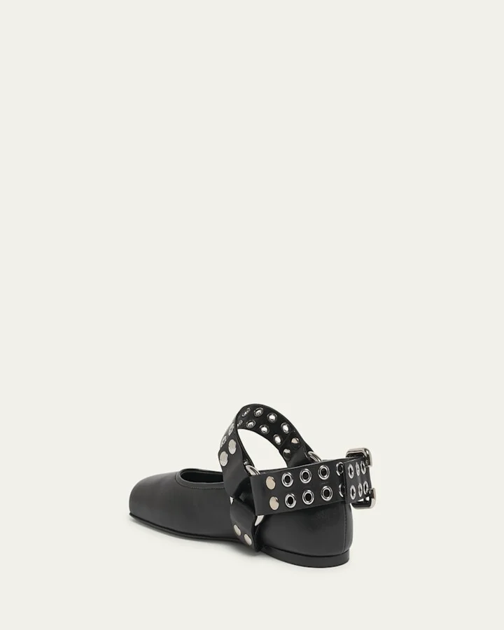 Leather Grommet Harness Ballerina Flats - Image 7