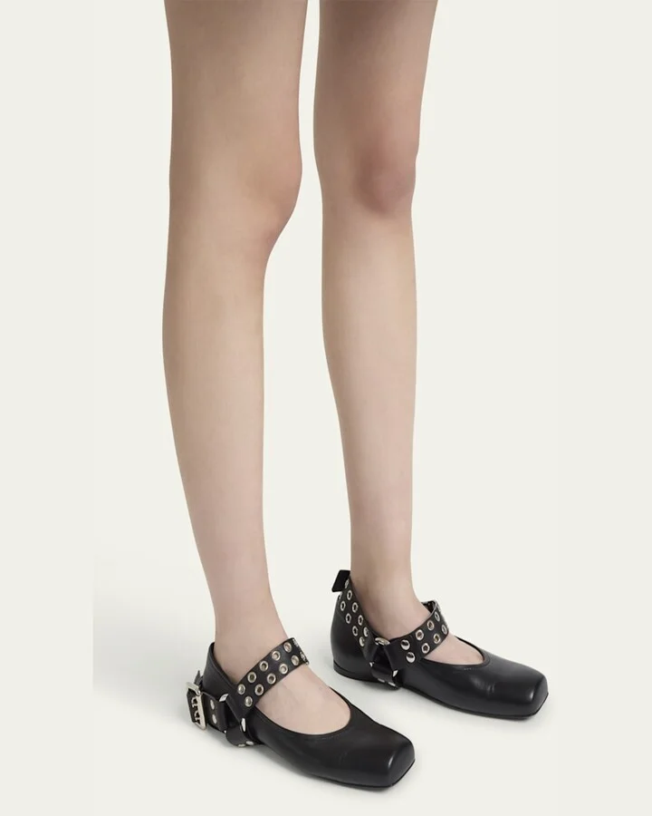 Leather Grommet Harness Ballerina Flats - Image 8