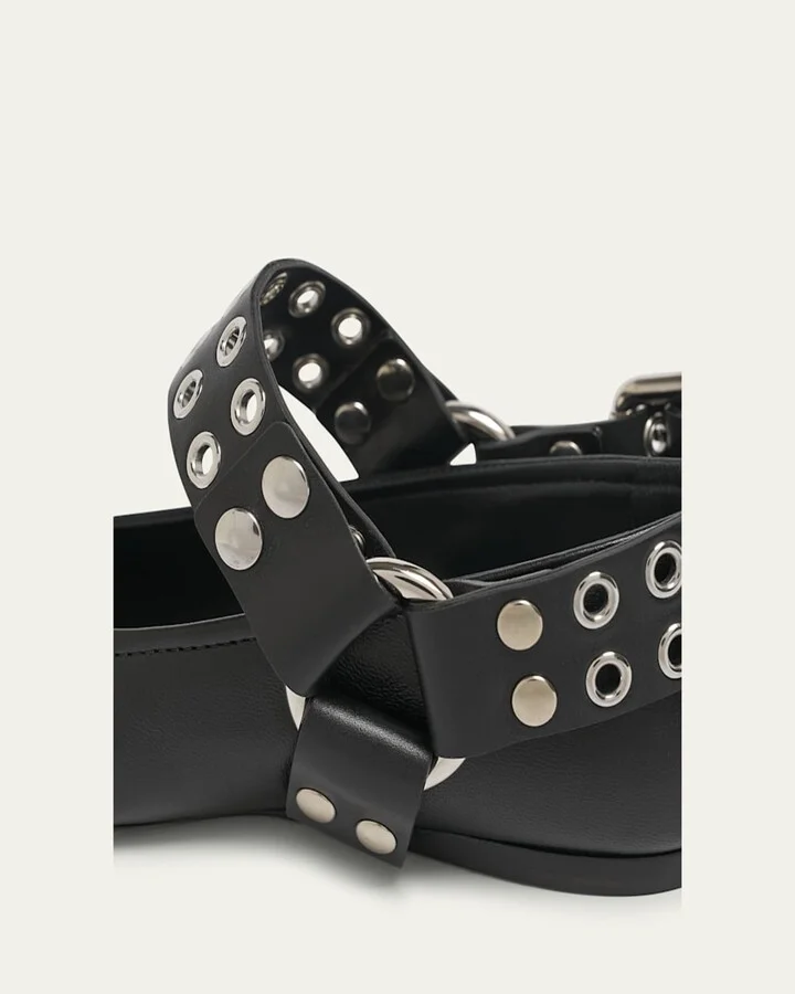 Leather Grommet Harness Ballerina Flats - Image 9