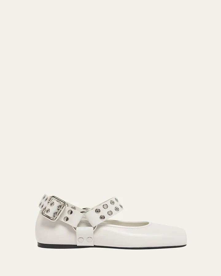Leather Grommet Harness Ballerina Flats