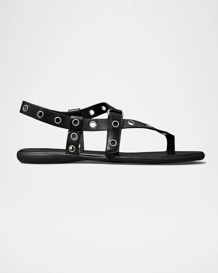 Leather Grommet Toe Ring Sandals