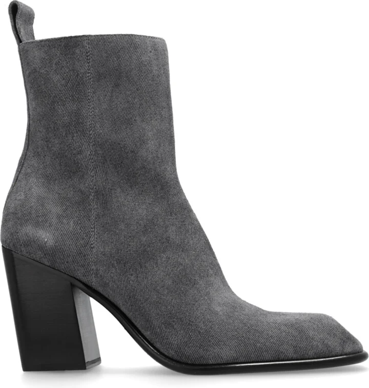 Leather Heeled Ankle Boots, , - Grey