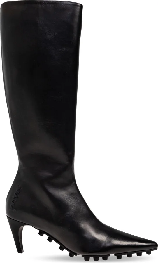 Leather Heeled Boots, , - Black