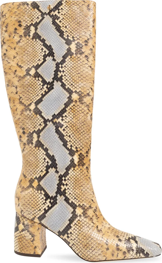 Leather Heeled Knee-high Boots, , - Beige