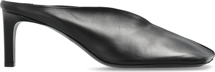 Leather Heeled Mules, , - Black