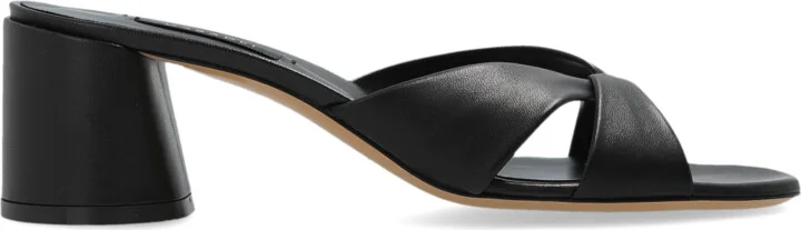 Leather Heeled Mules, , - Black