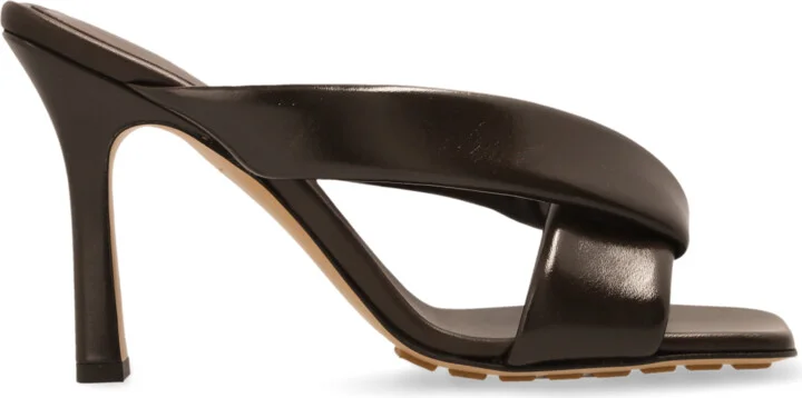 Leather Heeled Mules `Riva`, , - Brown