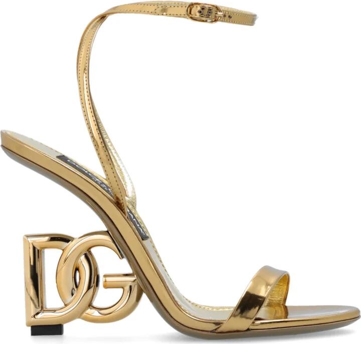 Leather Heeled Sandals, , - Gold