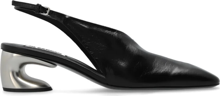 Leather Heeled Shoes, , - Black