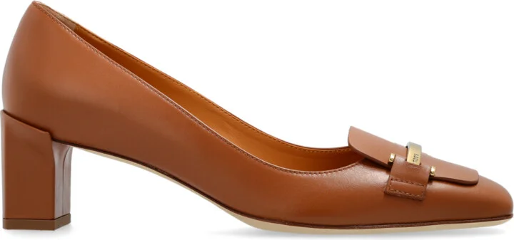 Leather Heeled Shoes, , - Brown