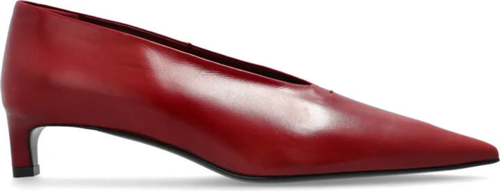 Leather Heeled Shoes, , - Red