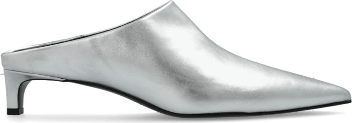Leather Heeled Shoes, , - Silver