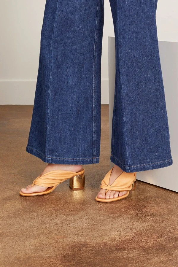 Leather Heeled Thong Sandal in Naturale - Image 2