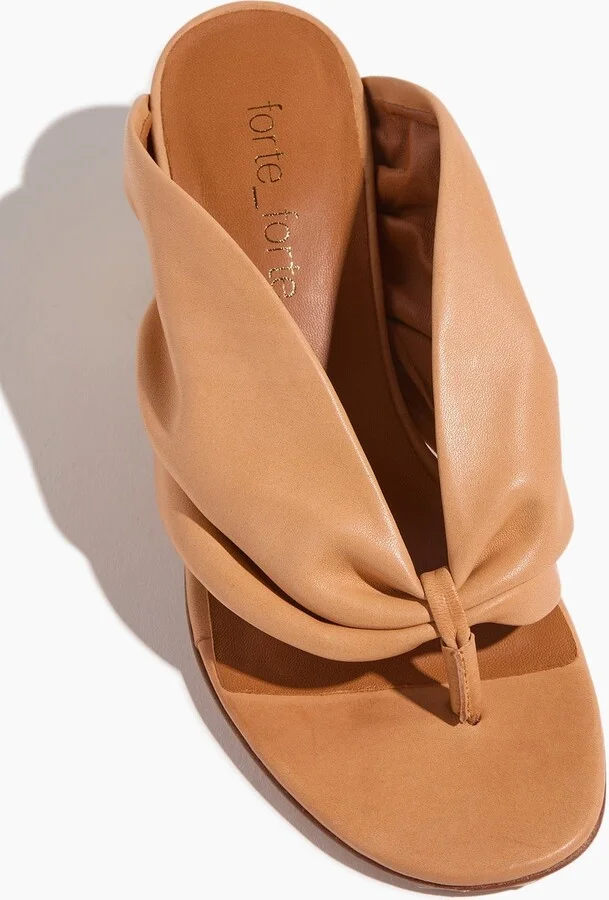 Leather Heeled Thong Sandal in Naturale - Image 4