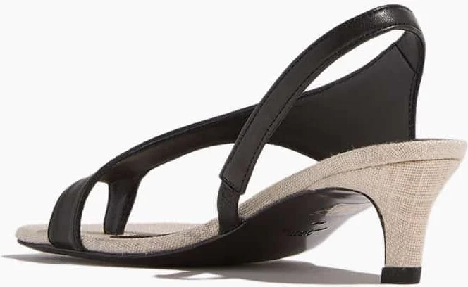 Leather Heeled Thong Sandals in Black/Sand - Image 3