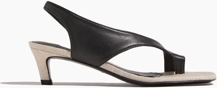 Leather Heeled Thong Sandals in Black/Sand