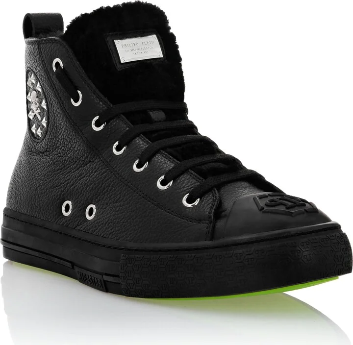 Leather Hi-Top Sneakers shearling lining Megastar