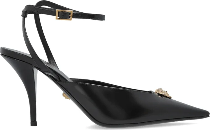 Leather High-heeled Shoes, , - Black