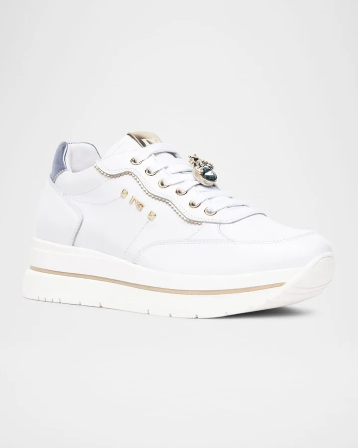 Leather Jeweled Low-Top Sneakers - Image 2
