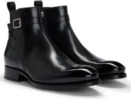 Leather jodhpur boots with zip closure and buckled strap- Black Men's Boots size 11