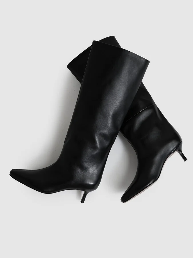Leather Kitten Heel Boots - Image 3
